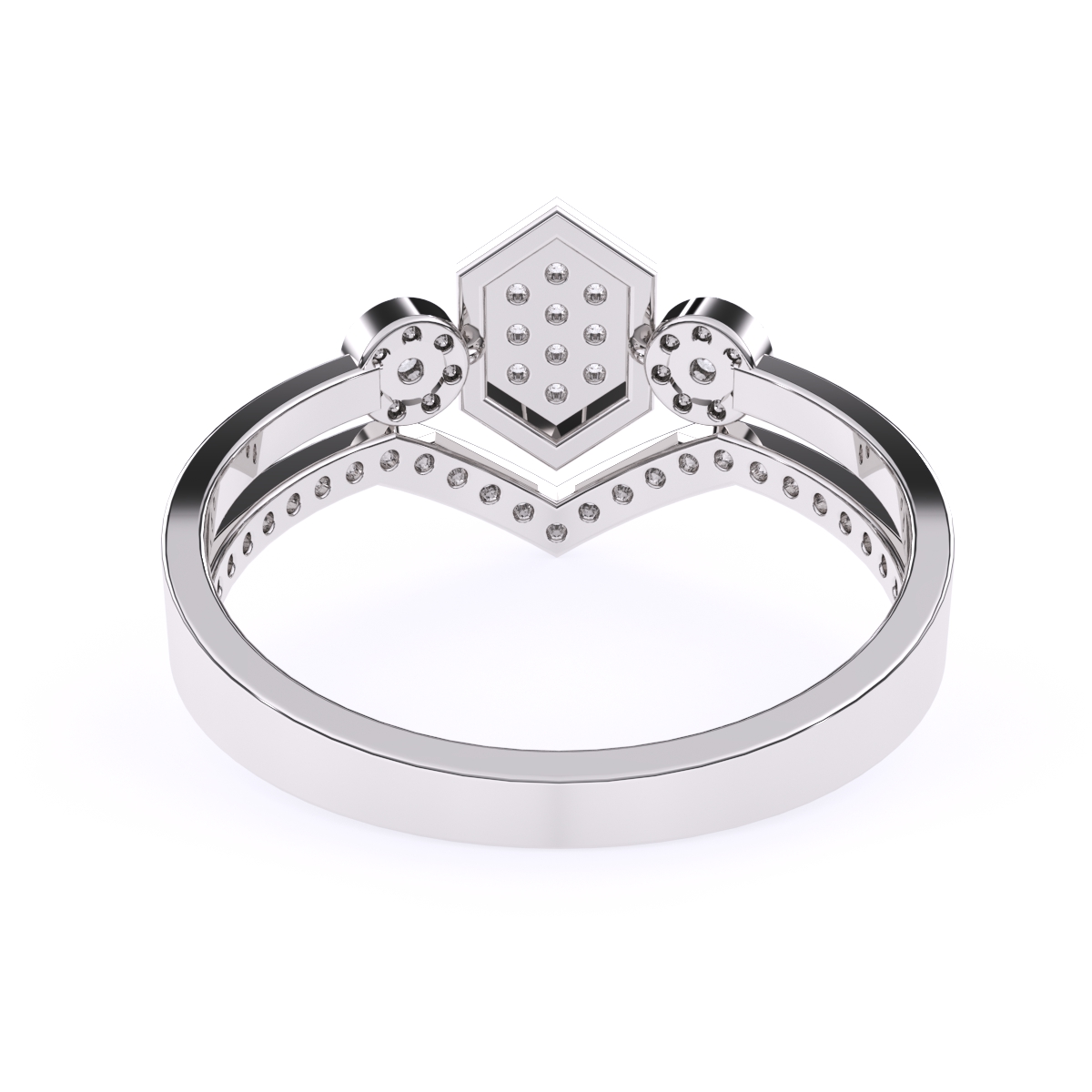 Hexagon Shaped Round Diamond Engagement Ring